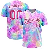 Colorful Purple Tie-dye Sports Softball T-Shirt Custom Baseball Jersey with Logo Name Number Print Front and Back, Personalized Baseball Design T-Shirts Team Uniforms for Men Women Youth Boys