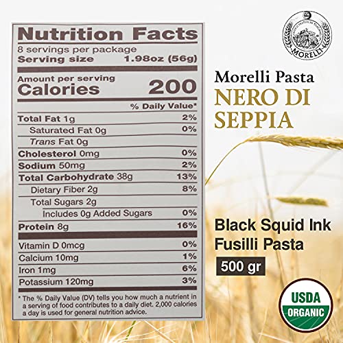 Morelli Squid Ink Pasta Fusilli (Rotini) - Organic Italian Pasta - Black Pasta Noodles - Durum Wheat Semolina - Nero Di Seppia Made In Italy - 1.1 Lb (500G) (12 Pack) #TOP3