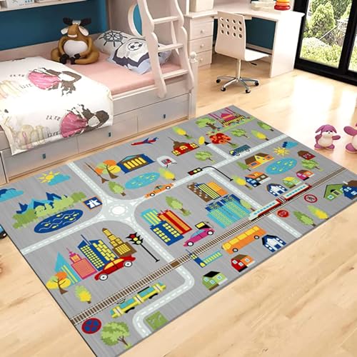 カーペット ラグ 道路 キッズ プレイマット ロードマップ 80*120cm おしゃれ 滑り止めマット 線路 子供部屋マット 春 軽量で通気性 キッズ 道路柄 柔らかい カラー コンフォート ベビーマット 耐摩耗性 防ダニ加工 大判 ベッドルーム 1年中使
