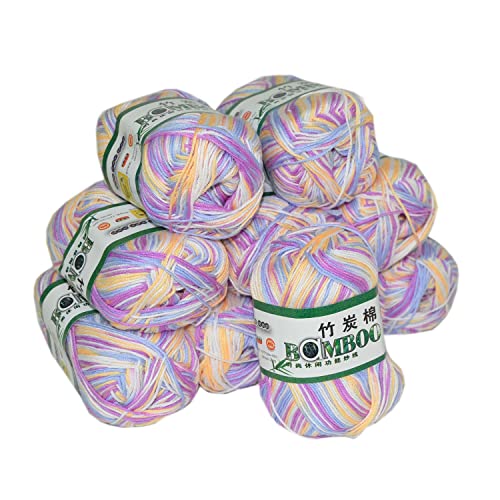 Mangocore 500G 10Pcs Soft Smooth Natural Bamboo Cotton Hand Knitting Yarn Baby Cotton Yarn Knitted By 2.25Mm Needles (Mix White /Purple / Yellow) #TOP2