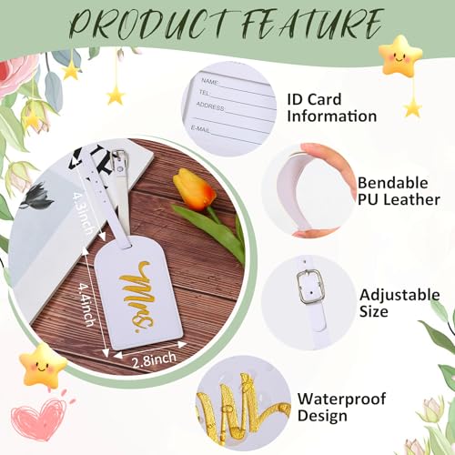 4pcs Bride and Groom Sunglasses Set - Bridal Shower Wedding Gifts, Bride and Groom Gifts, Wedding Honeymoon Sunglasses, Mr and Mrs Luggage Tags, Honeymoon Travel Bachelorette Gift3