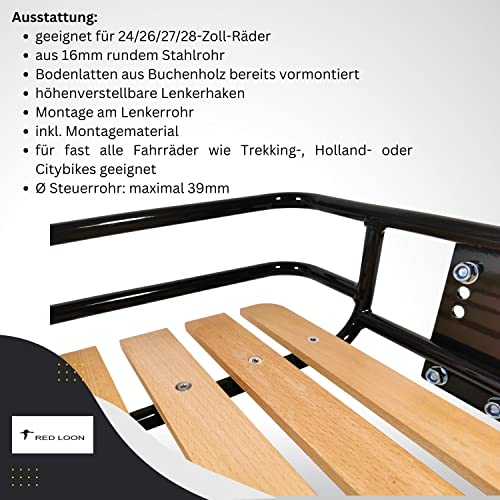 Frontgepäckträger Fahrrad | Gepäckträger Vorderrad | Red Loon | Stahl/Holz | Holz Auflage