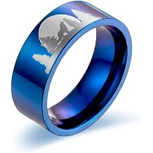 Wolf Ring, Moon Forest Wolf Ring for Men, Norse Viking Wolf Animal Ring Wolf Jewelry, Stainless Steel Celtic Wolf Ring Hip Hop Howling Wolf Band Ring Punk Wolf Ring for mens