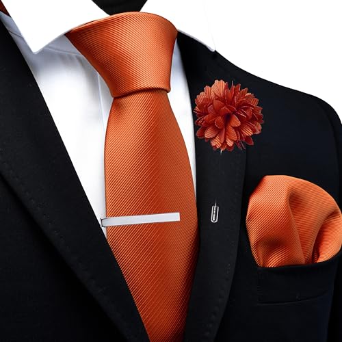 Image of Branduce 3.15 inch(8cm) Solid Formal Tie and Pocket Square Plain Necktie Lapel Pin and Tie Clip Set for Men