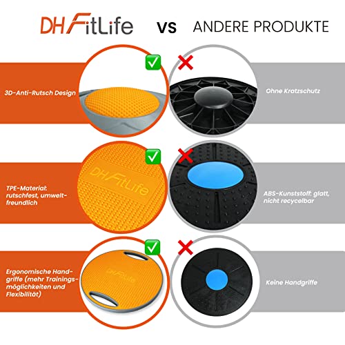DH FitLife Balance Board, Wackelbrett, Balance Pad mit Griffen, extra groß Ø 42cm, max. 200 KG, Gleichgewichtstrainer, Fitness Balance-Board Erwachsene
