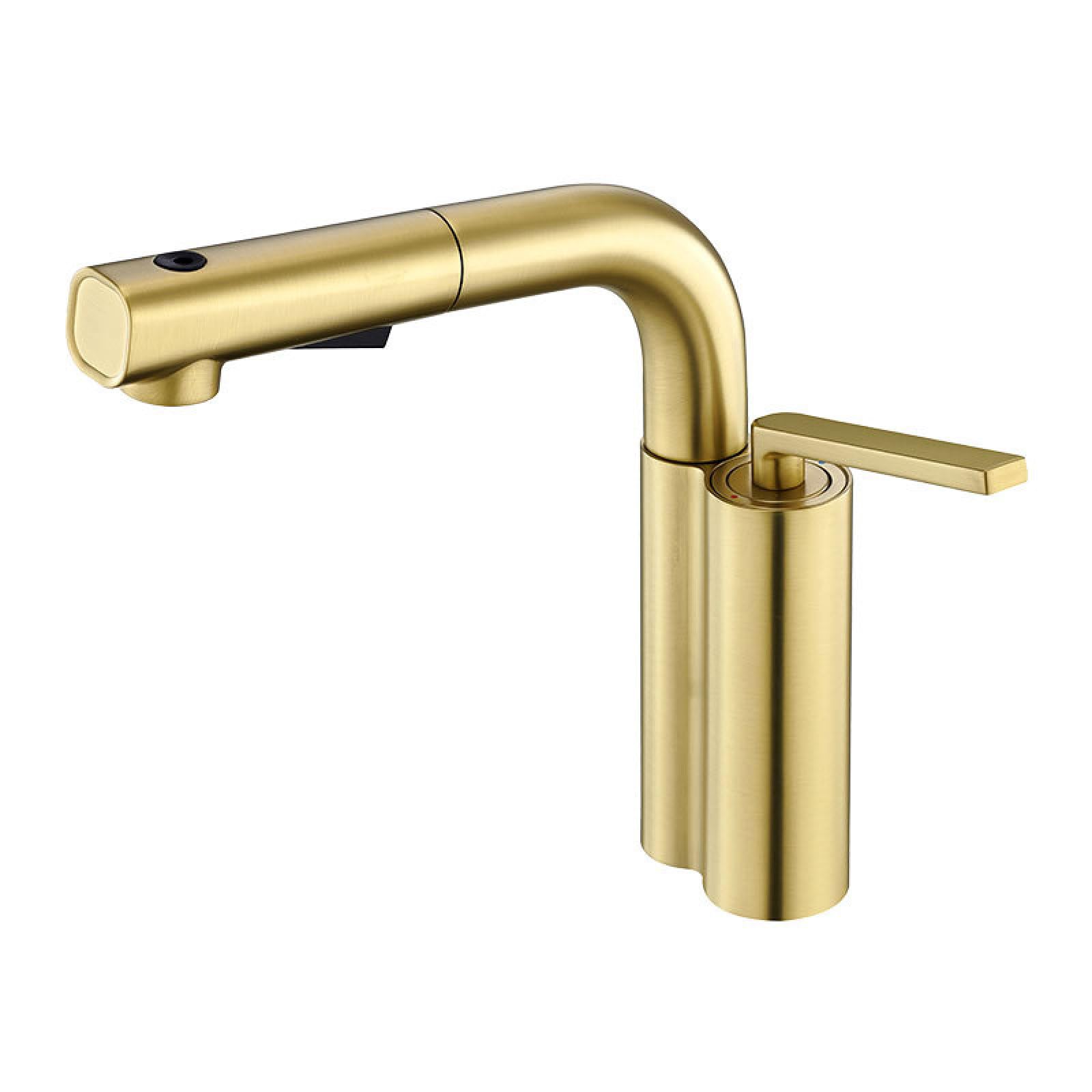Fanjubei String Gold Copper Hot And Cold Lift-Adjustable Pull-Out Bathroom Faucet, Brushed Gold