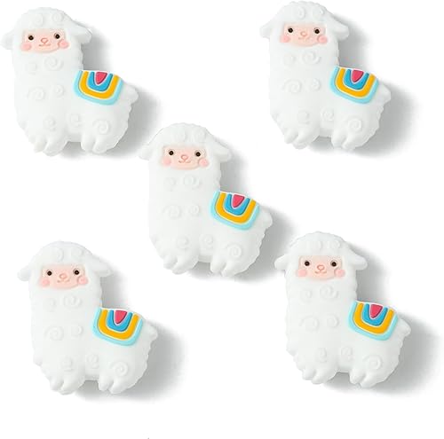 Stiesy 5 cuentas de goma de alpaca blanca, cuentas focales de silicona, cuentas espaciadoras sueltas para manualidades, guirnalda, llavero,