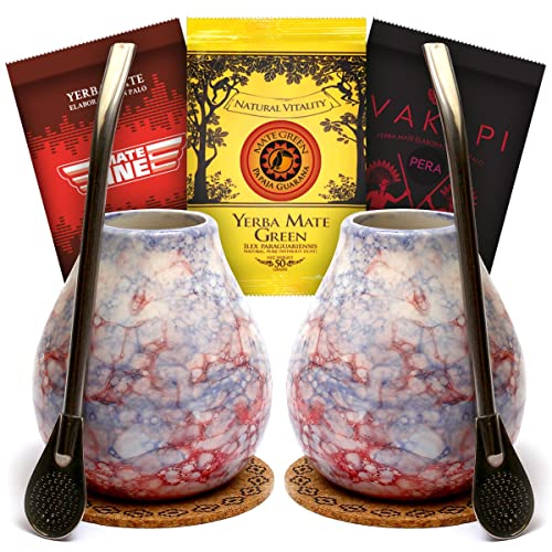 Yerba Mate - Juego de té para dos personas | 3 x 50 g diferentes tipos de té mate, 2 matera, 2 bombillas | regalo para parejas