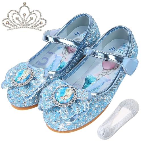 ZOUPREME Chaussure Princesse Fille Elsa Plates, Basket Enfant Costum Ballerines for Fête Spectacles Mariage (A1-Blue,27)