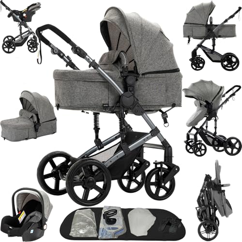 Reenborn Kinderwagen 3 in 1, Buggy mit Zwei Umkehrbaren Schiebemodi,...