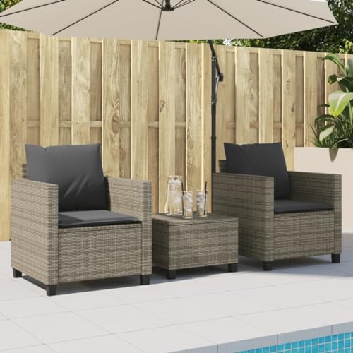 Table de jardin et chaise résistant aux intempéries en polyrotin gris - 3