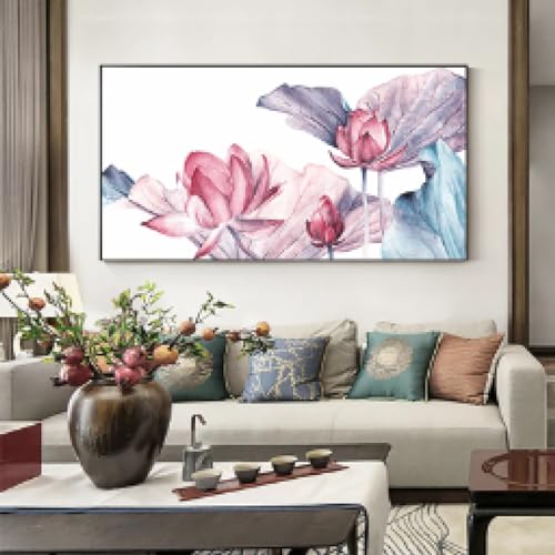 Toile de lotus d'été violet pour décoration salon - Grand tableau mural de fleurs 40x80 cm