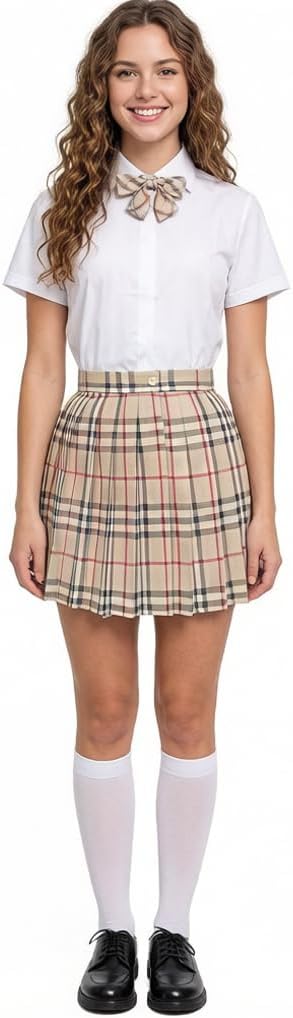 Women's Girls Plaid Pleated Skirt High Waisted Japanese School Uniform A-line Pleated JK Skirt Skater Tennis