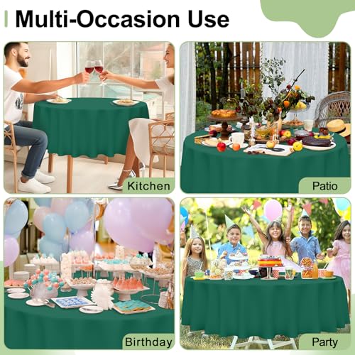 Image of misaya 12 Packs Disposable Plastic Table Cloth, 84 inch Round Waterproof Tablecloth, Leakproof & Sturdy Decorative Table Covers for Picnic, Party, Outdoor and Back to School, Christmas Green