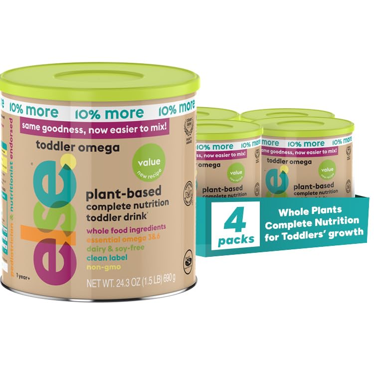 ELSE NUTRITIONToddler Formula Value 12-36 Months w/ Omega 3&6 for Brain Development - Lactose Free, Dairy Free Toddler Nutrition Drink - Plant Based Toddler Protein Powder w/ 20+ Vitamins, 24.3 ounce (VALUE pack of 4))
