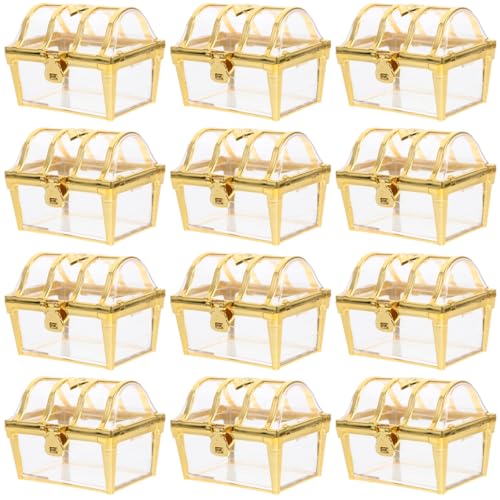 Homoyoyo 12PCS Mini Treasure Chest Bulk,Wedding Favor Boxes Plastic Treasure Boxes for Wedding Christmas Halloween Party Decorations - Golden