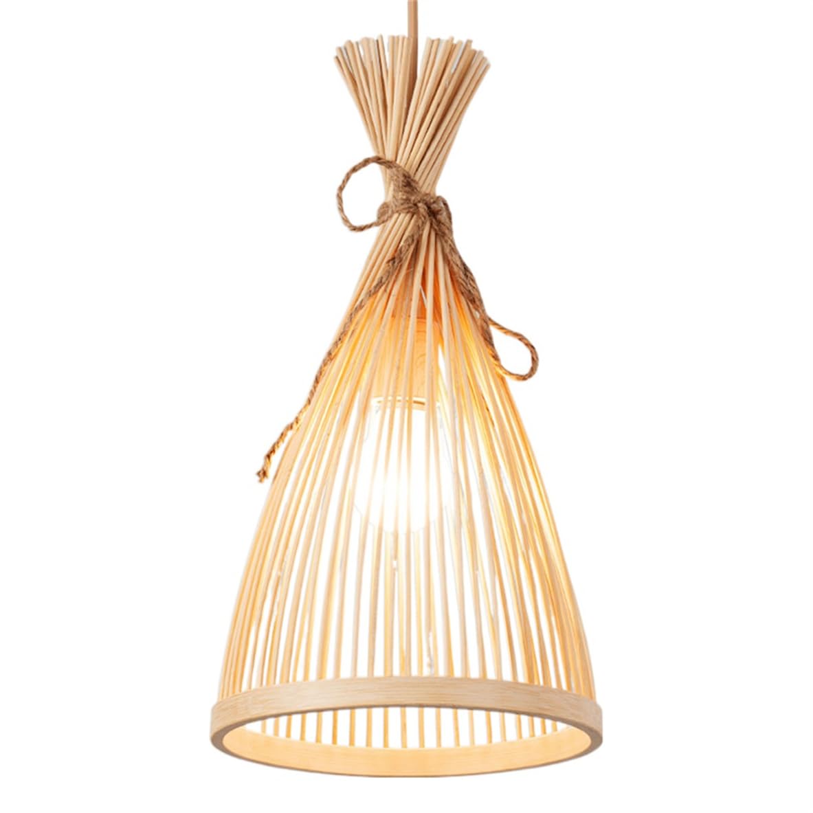 SHUANGZ Natural Bamboo Chandelier Handwoven Wicker Lamp Shade with E27 Lamps, Beige Rattan Basket Lighting Fixture Modern Boho Rattan Lights, Bedroom Corridor Lighting for Living Room Restaurant