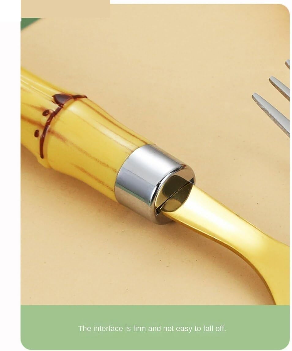 Juego de cubiertos de acero inoxidable con mango de bambú for cocina, vajilla de acero inoxidable, ideal for el hogar, restaurantes, banquetes, cuchillos, tenedores y cucharas (dorado, 16 piezas)(Silv