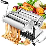 Manual Pasta Maker Machine, 7 Thickness Adjustable Stainless Steel Noodle Makers with Aluminum Alloy Rollers and Cutter for Homemade Spaghetti Fresh Dough Making Tools Rolling Press Kit