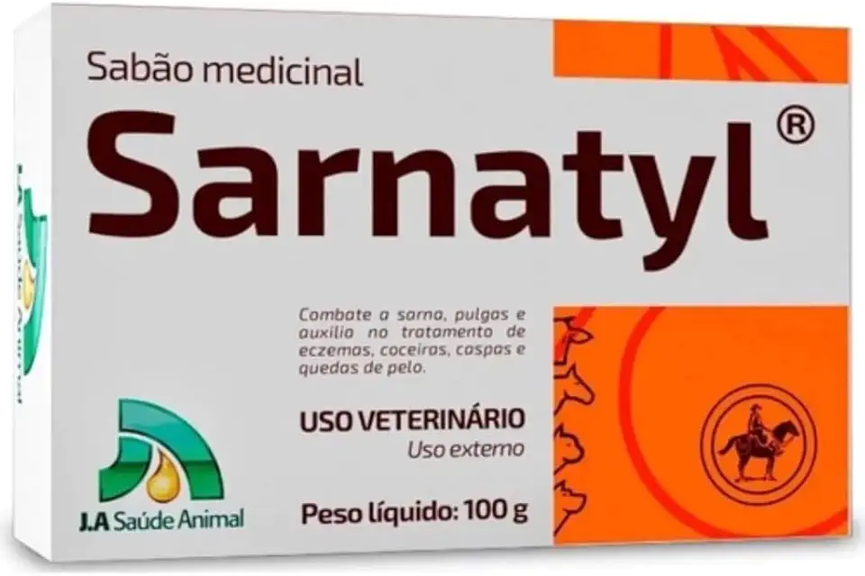 Sabonete Contra Sarna Pulgas Coceiras Caspa 100g - Cães, Gatos, Equinos, Bovinos - Sarnatyl