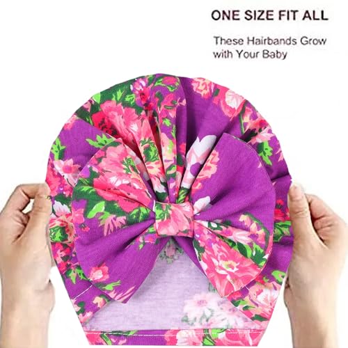 Image of BabyMoon Beanie Floral Bow Baby Boy's & Girl's Cap Kids | Toddler Infant Hat | Purple | 6-48 Months