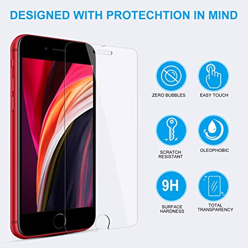 (3 Pack ) Amuoc Tempered Glass Film for Apple iPhone SE 2020 Screen Protector and iPhone 8/7 Screen Protector, with (Easy Installation Tray) Anti Scratch, Bubble Fre
