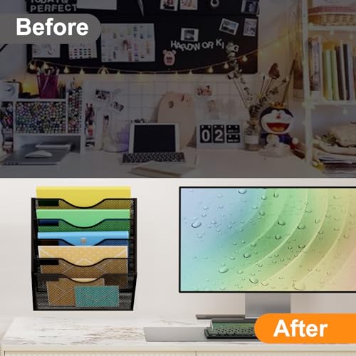 Kuntine.B 5 TIER BLACK Pockets Wall File Holder Organizer Office Hanging Magazine Rack Wall File Organizer thumb #2