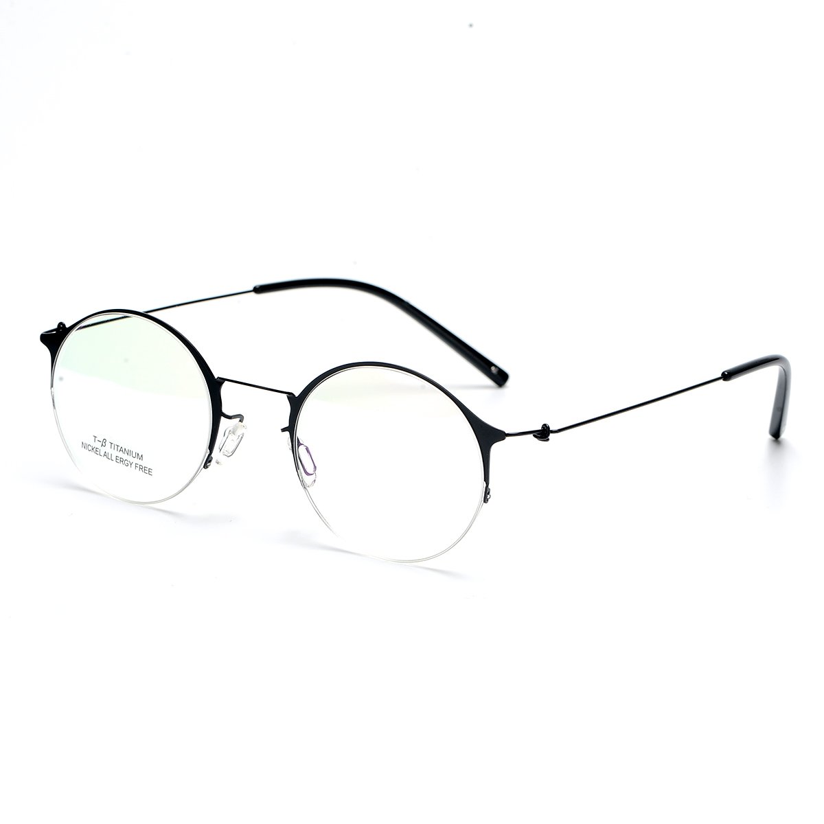 SO SMOOTH WIND B-Titanium Eyeglasses Frame Round Shape Glasses Frame Prescription Eyewear Frame R1102 (Black, Demo clear lens)