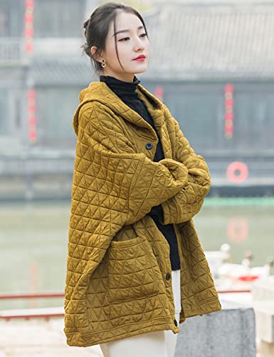 NFYM Women's Lightweight Dolman Quilted Jackets Hooded Winter Button Down Casual Outwear Coat with Pockets3