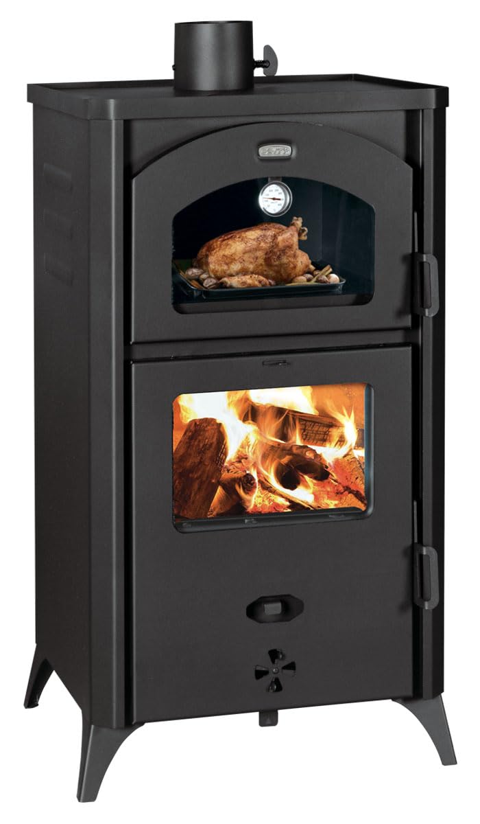Stufa a legna con forno. Stufa di cottura, potenza di riscaldamento 14kw, Nero