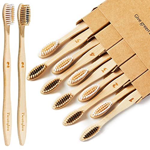 Bamboo Toothbrushes, Medium Soft Bristle, Wooden Toothbrushes, Biodegradable Eco-Friendly Natural Tooth Brush (Adult 10 Pack)
