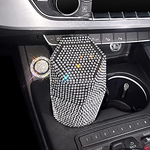 Image of Bling Rhinestone Garbage Can, Sparkly Car Trash Can with Lid, Leakproof Trash Bin, Mini Garbage Bin for Automotive, Home, Office, Kitchen, Bedroom (White)