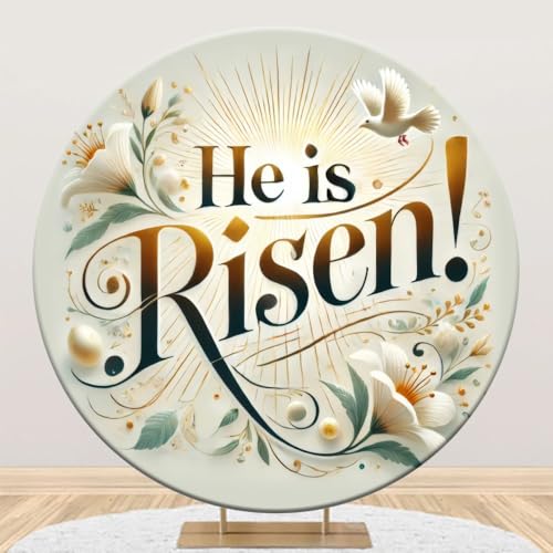 Religious Easter Round Backdrop Cover 7.2ft He is Risen Circle Backdrop Cover Resurrection of Jesus Photography Background Easter Christian Church Decorations Holy Week Photo Props Party Supplies