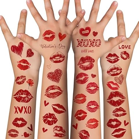Riccioofy Valentines Bags with Kiss Tattoos Temporary Cover