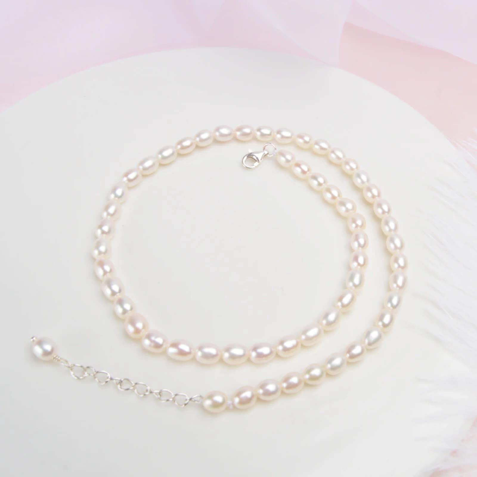 Vero E Proprio Mini Collana di Perle d'Acqua Dolce Naturali Gioielli in Argento Sterling 925 per Bambini Bambini Ragazza Regalo Adorabile per Il Nuovo Anno