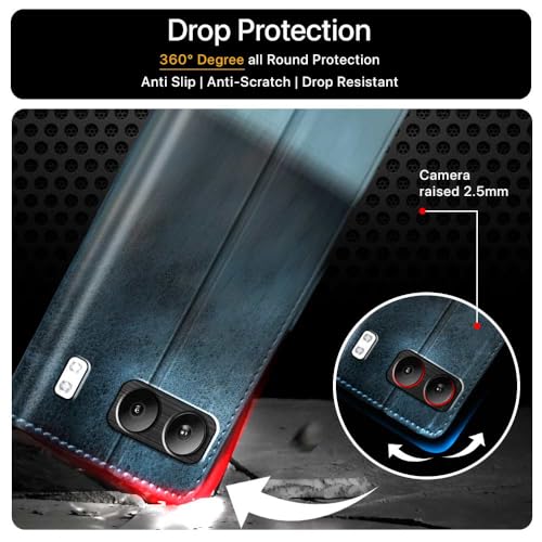 Image of FLIPPED Vegan Leather Flip Case Back Cover for 1+ OnePlus Nord 4 5G (Flexible, Shock Proof | Hand Stitched Leather Finish | Card Pockets Wallet & Stand | Blue with Aquamarine)