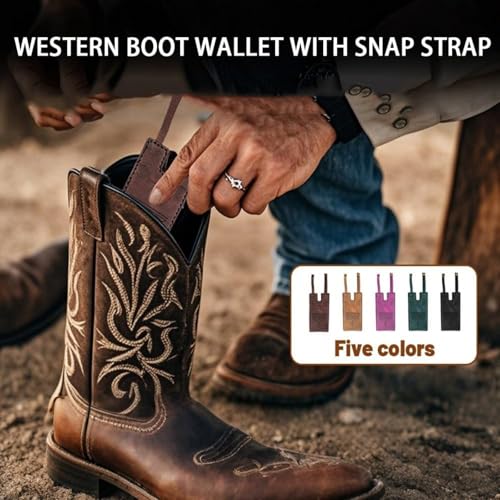 2025 Fashion Leather Wallet, Western Boot Wallet with Snap Strap, Handcrafted Leather Boot Credit Card Holder for Women, Small Leather Wallets with Snap Fastening, Carry All Wallets (Brown)2