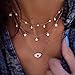 Haloty Boho Layered Evil Eye Pendant Necklace Gold Dangle Star Crystal Necklaces Chain Sparkling Rhinestone Necklace Jewelry for Women and Girls
