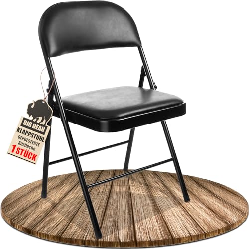 BigDean Klappstuhl gepolsterter Klappstühle schwarz Metall Stuhl bis 130 kg