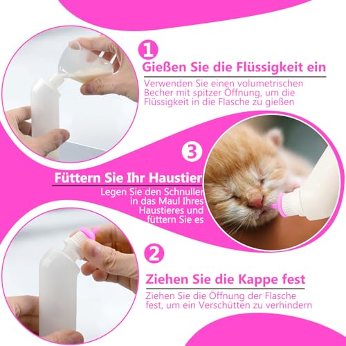 Gufastoe 5Pcs Haustier Fütterung Mini Silikon Nippel mit Flasche für Welpen Hund Katze oder andere Haustiere (Rosa Farbe)