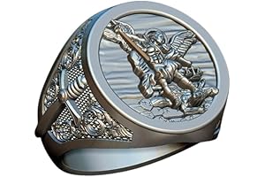 Saint Archangel Michael vs Devil Wings Holding A Word Inscription Couple Rings