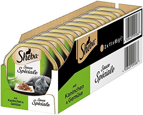 Sheba Sauce Spéciale Nobles créations d'aliments humides, pour chat adulte, aliment complet en coquillage avec lapin et légumes - (2 x 11 x 85 g)