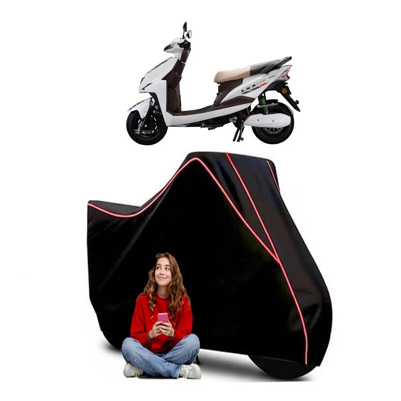 Image of Lectrix Ev LXS Electric Scooty Bike Cover Water Resistant Outdoor Use Universal Fit Scooters Motorcycles Heavy Duty UV Protection Dust Rain Scratch Resistant Elastic Bottom Black Blue Piping