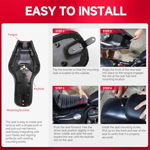 DREAMZIER Sportster Two-Up Seat, One-Piece Seat Front Rear Driver Passenger Seat Compatible With Harley Sportster Iron XL883 XL1200 (2004-2006, 2010-2022), Suitable for 2.3-3.3 GAL by DREAMIZER - Used condition - Image 6