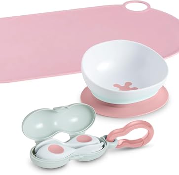 doddl Baby First Utensil Feeding Set 612 Months Baby Cutlery + 2-in-1 Suction/Non-Slip Bowl + Easy-Clean Placemat BLW Weaning Kit Dusky Rose