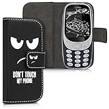 kwmobile Wallet Case for Nokia 3310 3G 2017 / 4G 2018 - PU Leather Protective Flip Cover with Card Slots and Stand - Don't Touch My Phone White/Black