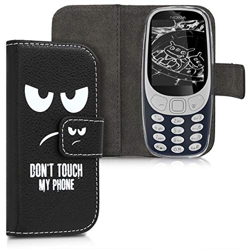 kwmobile Wallet Case Compatible with Nokia 3310 3G 2017 / 4G 2018 - PU Leather Flip Cover with Card Slots and Stand - Don't Touch My Phone White/Black