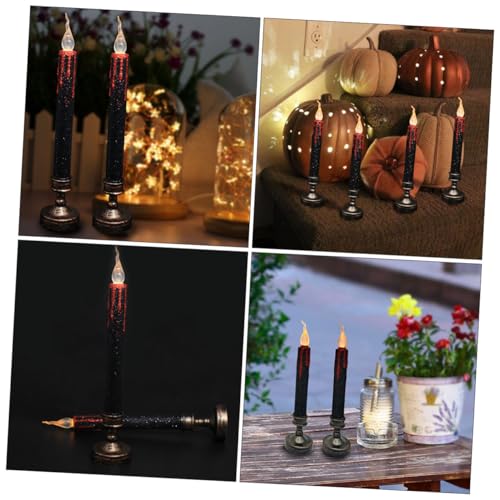 Velas de Halloween decorativas largas Operitacx luz amarilla parpadeante LED interior 2 unidades 7