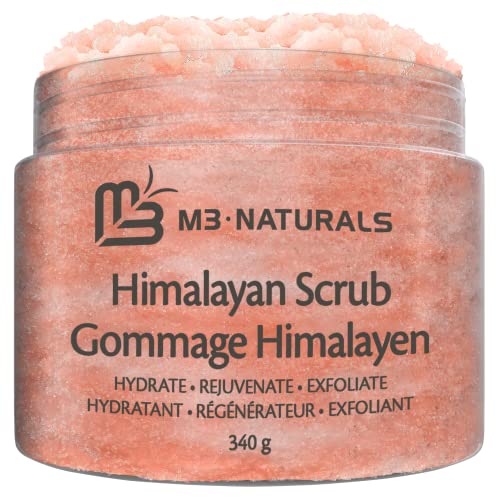 M3 Naturals Himalayan Salt Scrub Infused with Collagen and Stem Cell Natural Exfoliating Body and Face Souffle for Acne Cellulite Dead Skin Scars Wrinkles Cleansing Exfoliator 12 oz