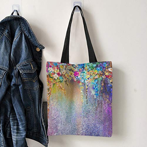 Moslion Colorful Floral Bags Watercolor Painting Flowers Leaves Canvas Handbag Reusable Shopping Bags Casual Shoulder Tote Bag For Women 15X16 Inch #TOP29